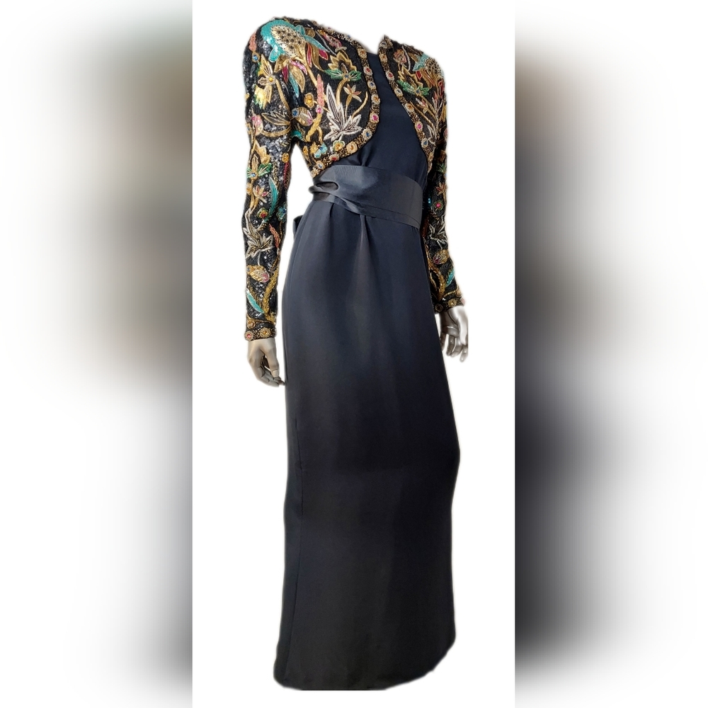 $11,000 OSCAR DE LA RENTA EXCLUS SILK HAND EMBROID FLORAL BEAD RUNWAY GOWN M